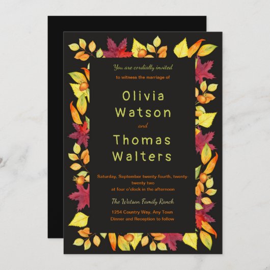Bold Autumn Leaves Bordde Weddenschap Kaart (Voorkant / Achterkant)