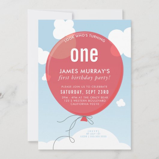 BOLD BALLOON fête d'anniversaire invitation bleu c (Devant)