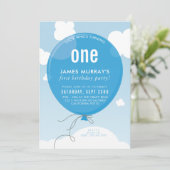 BOLD BALLOON fête d'anniversaire invitation bleu c (Debout devant)