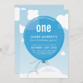 BOLD BALLOON fête d'anniversaire invitation bleu c (Devant / Derrière)