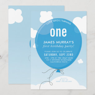 BOLD BALLOON fête d'anniversaire invitation bleu c