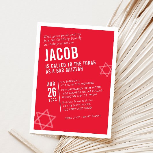 BOLD BAR MITZVAH eenvoudige, moderne hoek rood wit Kaart