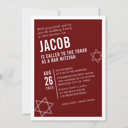 BOLD BAR MITZVAH eenvoudige, moderne hoeksteen wit Kaart (Voorkant)