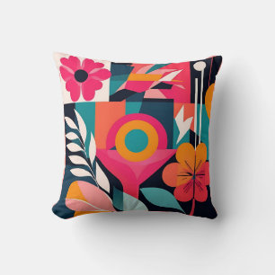 Bold Bauhaus Bloemen: Levendig geometrisch ontwerp Kussen