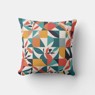 Bold Bauhaus Bloemen: Levendig geometrisch ontwerp Kussen