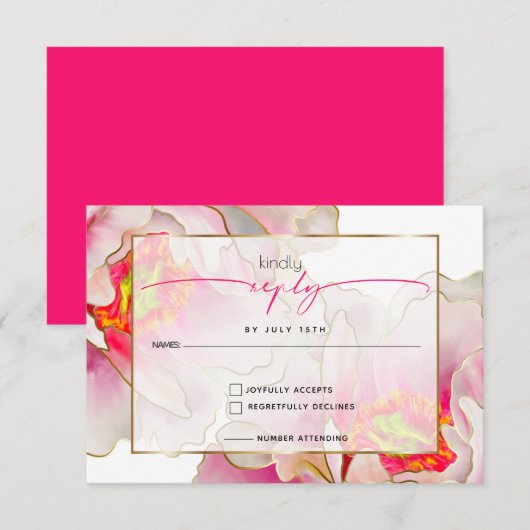 Bold Beauful Scarlet Peony RSVP Kaartje (Voorkant / Achterkant)