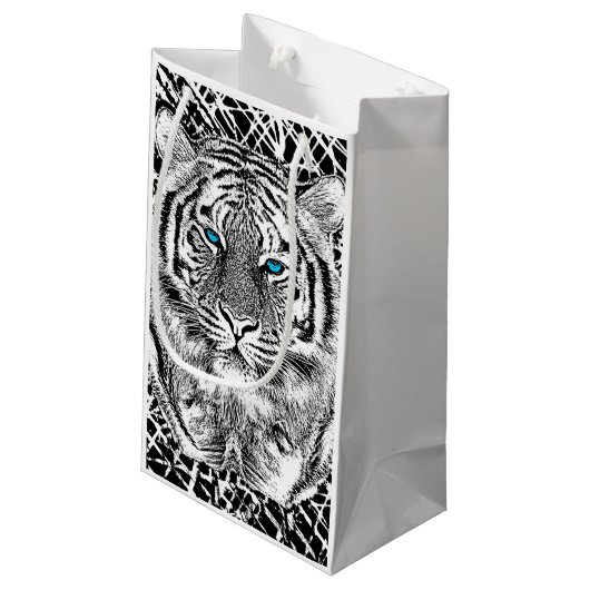 Bold Black And White Blue Eyes Tiger Klein Cadeauzakje (Achterkant Gekanteld)