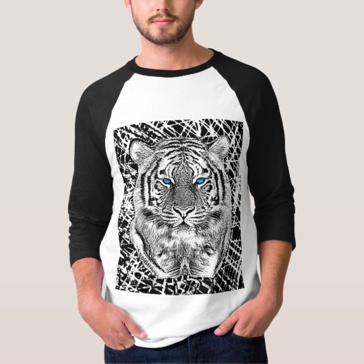 Bold Black And White Blue Eyes Tiger T-shirt (Voorkant)