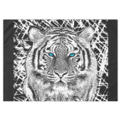Bold Black And White Blue Eyes Tiger Tafelkleed (Voorkant (Horizontaal))