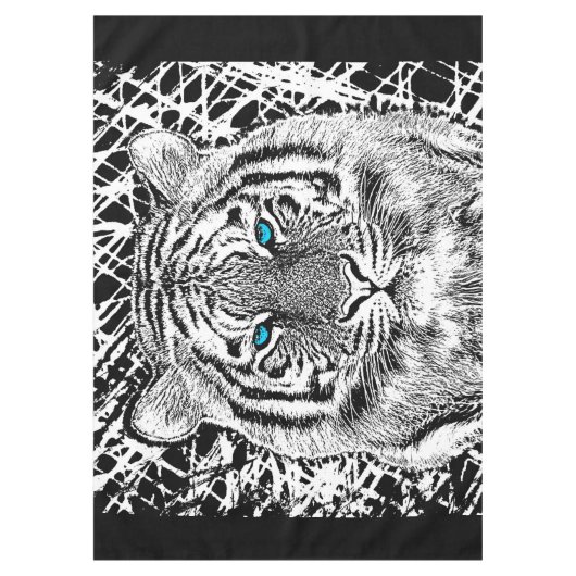 Bold Black And White Blue Eyes Tiger Tafelkleed (Voorkant)
