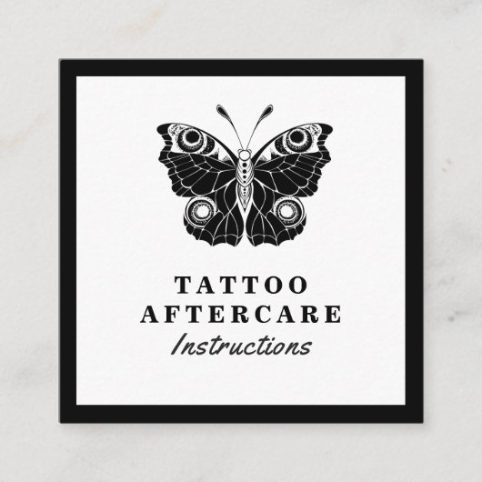 Bold Black Butterfly Tattoo Aftercare Instructions Vierkante Visitekaartje (Voorkant)