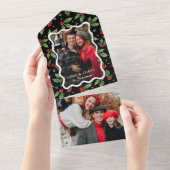 Bold Black Christmas Holly Wavy Lijst Foto All In One Uitnodiging (Afscheurbaar)