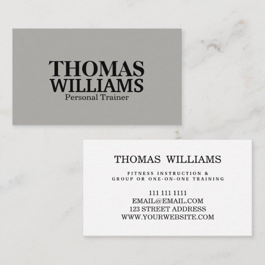 Bold Black en Grey Personal Trainer Visitekaartje (Voorkant / Achterkant)