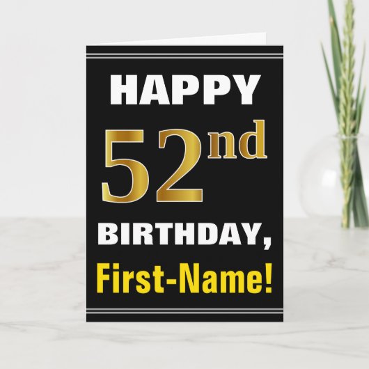 Bold, Black, Faux Gold 52e anniversaire avec carte (Devant)