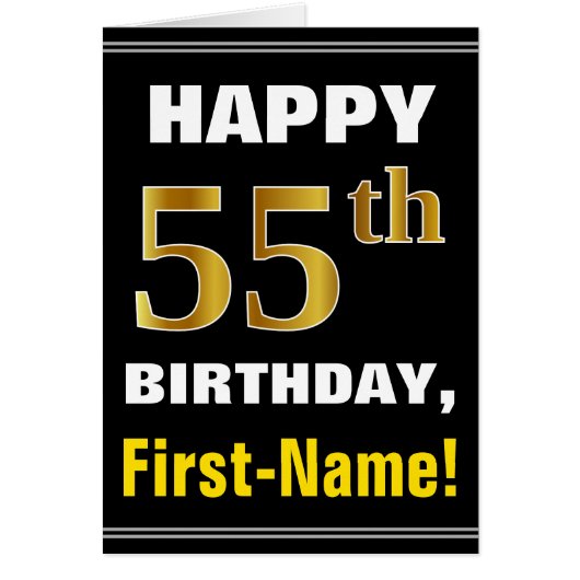 Bold, Black, Faux Gold 55th Birthday w/ Name Card (Devant)