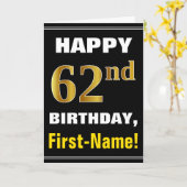 Bold, Black, Faux Gold 62e anniversaire avec carte (Fleur jaune)