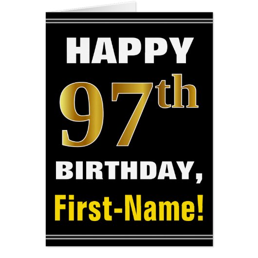 Bold, Black, Faux Gold 97th Birthday w/ Name Card (Devant)