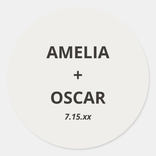 Bold Black Ivory Modern Wedding Names Date Custom Ronde Sticker (Voorkant)