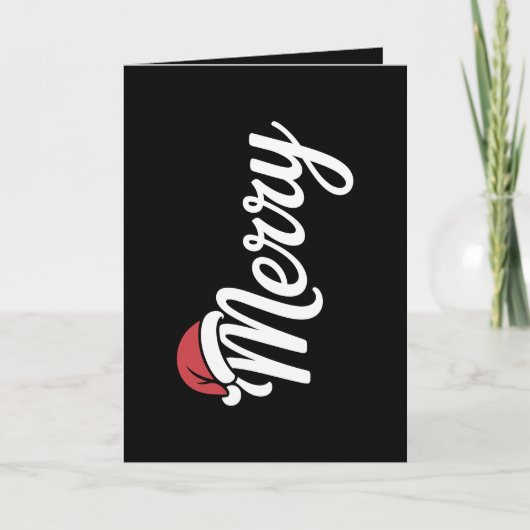Bold Black Merry Christmas Santa Hat Feestdagen Kaart (Voorkant)