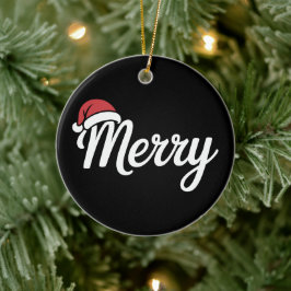 Bold Black Merry Christmas Santa Hat Keramisch Ornament