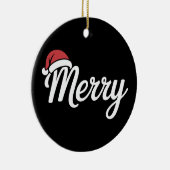 Bold Black Merry Christmas Santa Hat Keramisch Ornament (Rechts)