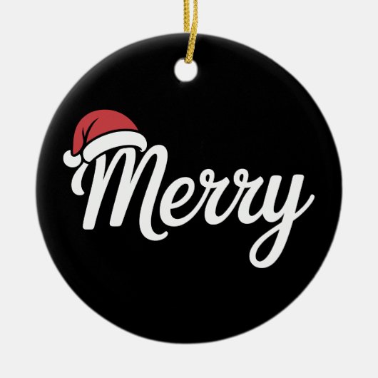 Bold Black Merry Christmas Santa Hat Keramisch Ornament (Voorkant)