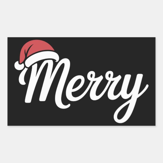 Bold Black Merry Christmas Santa Hat Rechthoekige Sticker (Voorkant)