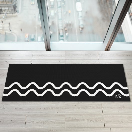 Bold Black Modern Minimal Wavy Lines With Initials Yogamat