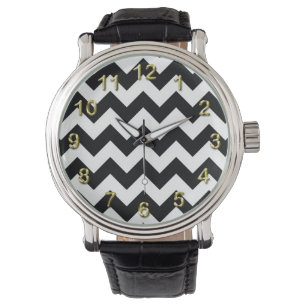 Bold Black & White Chevron Zig Zag Pattern Horloge