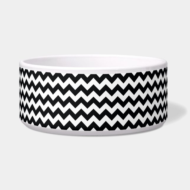 Bold Black & White Chevron Zig Zag Pattern Voerbakje (Voorkant)