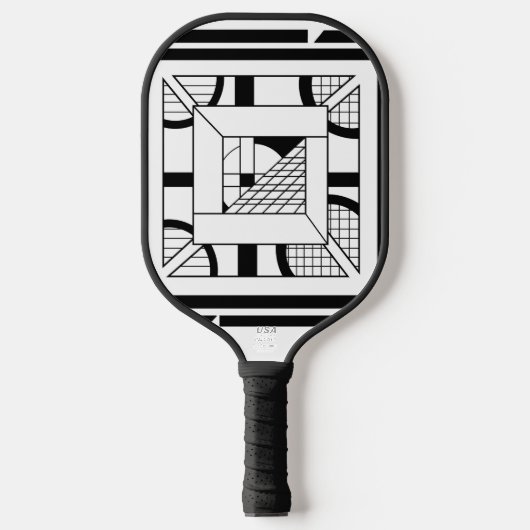 Bold Black White Geometric Abstract Line Art Pickleball Paddle (Voorkant)