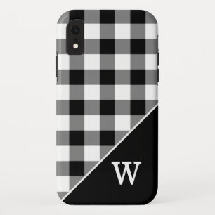 Bold Black White Gingham Pset Pattern Monogram iPhone XR Hoesje