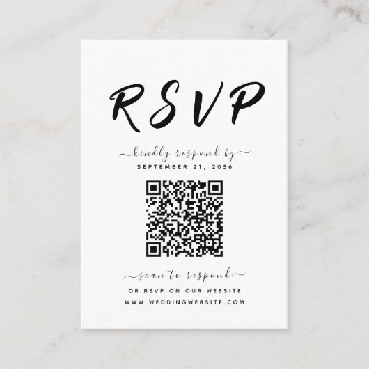 Bold Black & White QR Code Weddenschap RSVP Informatiekaartje (Voorkant)