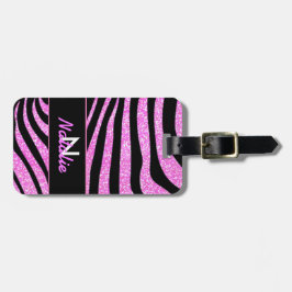 BOLD BLACK ZEBRA STRIPES NAME BLAUWGROEN GLITTER BAGAGELABEL