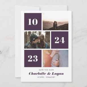 Bold Blocks Plum Three Foto Save The Date