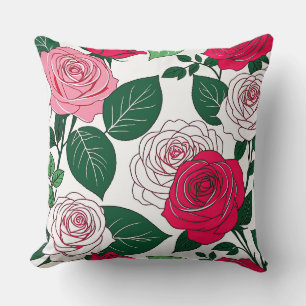 Bold Bloom Harmony - Hedendaagse rode en roze roos Kussen