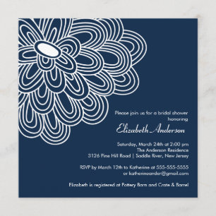 Bold Bloom Navy Blue Bridal Shower Kaart