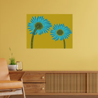 Bold Blue Daisy Art op mosterdgele achtergrond
