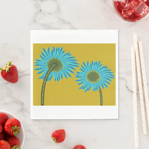 Bold Blue Daisy Art op mosterdgele achtergrond Servet