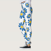 Bold Blue Daisy Floral Print Leggings (Gauche)