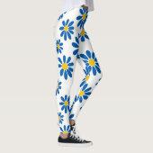 Bold Blue Daisy Floral Print Leggings (Droite)
