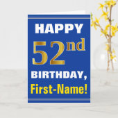 Bold, Blue, Faux Gold 52e anniversaire avec carte  (Fleur jaune)