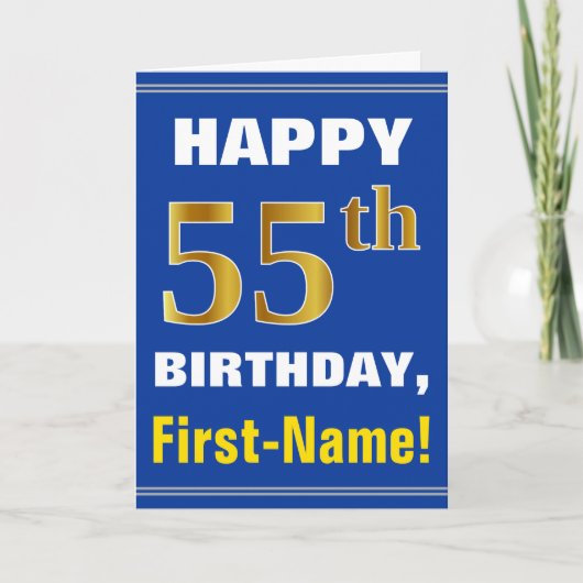 Bold, Blue, Faux Gold 55e anniversaire avec carte (Devant)