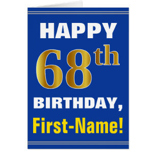Bold, Blue, Faux Gold 68e anniversaire avec carte 