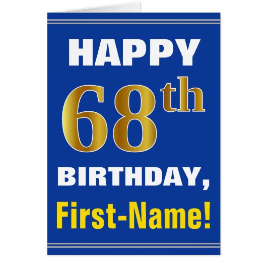 Bold, Blue, Faux Gold 68e anniversaire avec carte (Devant)