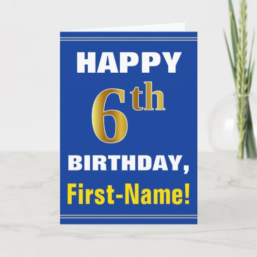 Bold, Blue, Faux Gold 6e anniversaire avec carte d (Devant)