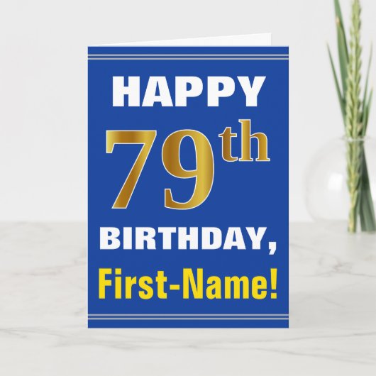 Bold, Blue, Faux Gold 79e anniversaire avec carte  (Devant)