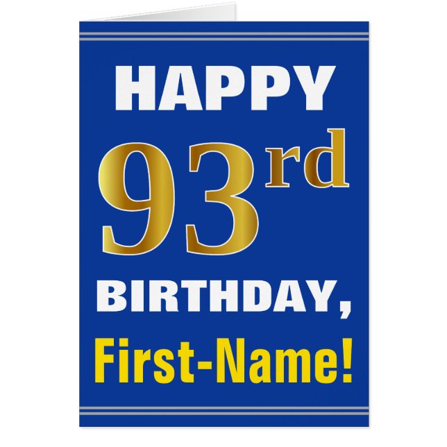 Bold, Blue, Faux Gold 93e anniversaire avec carte  (Devant)