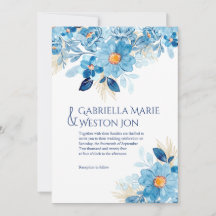 Bold Blue Floral thema bruiloft uitnodiging