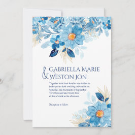 Bold Blue Floral thema bruiloft uitnodiging